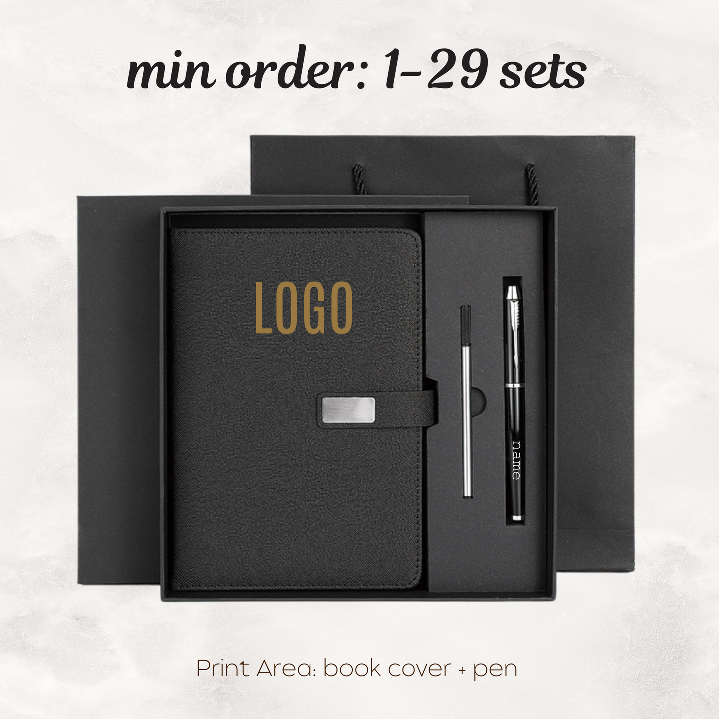 Notebook Premium Set - Gift Box Paper Bag - Black