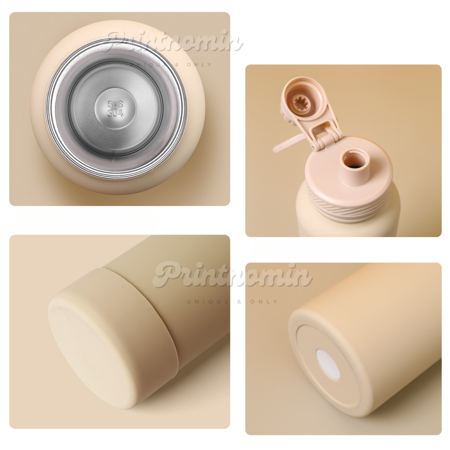 Screw Lid Thermos Flask 1000ml - Cream
